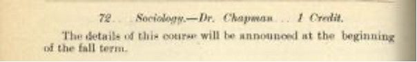 The first Sociology course offered at University of Oregon in 1894. Source: UO Archives, courtesy of UO Libraries