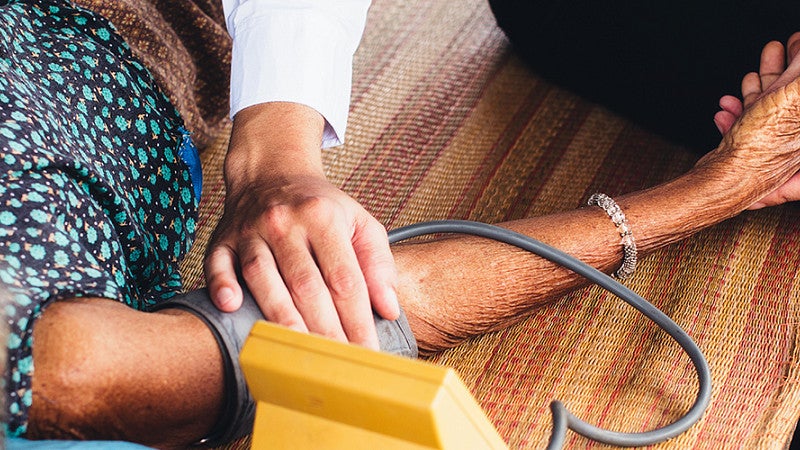 Patient having a blood pressure test