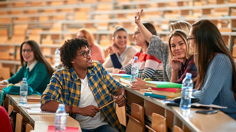 Diverse group of students studying