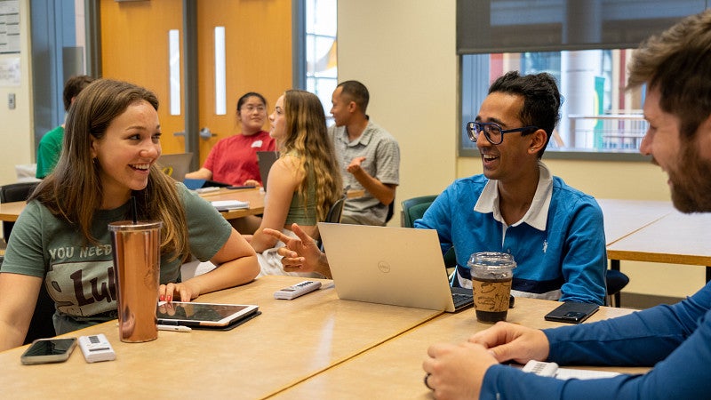 students chatting