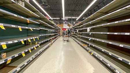 Empty shelves in a grocery store 