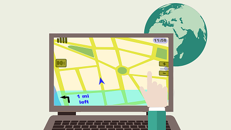 icon of digital map and earth