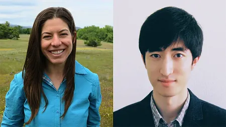 portraits of Lauren Hallett and Lei Jiao