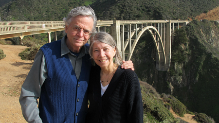 Dwight and Sylvia Lang in front of Bixby Bridge in Big Sur, California