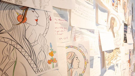wall of coloring pages of Indigenous people