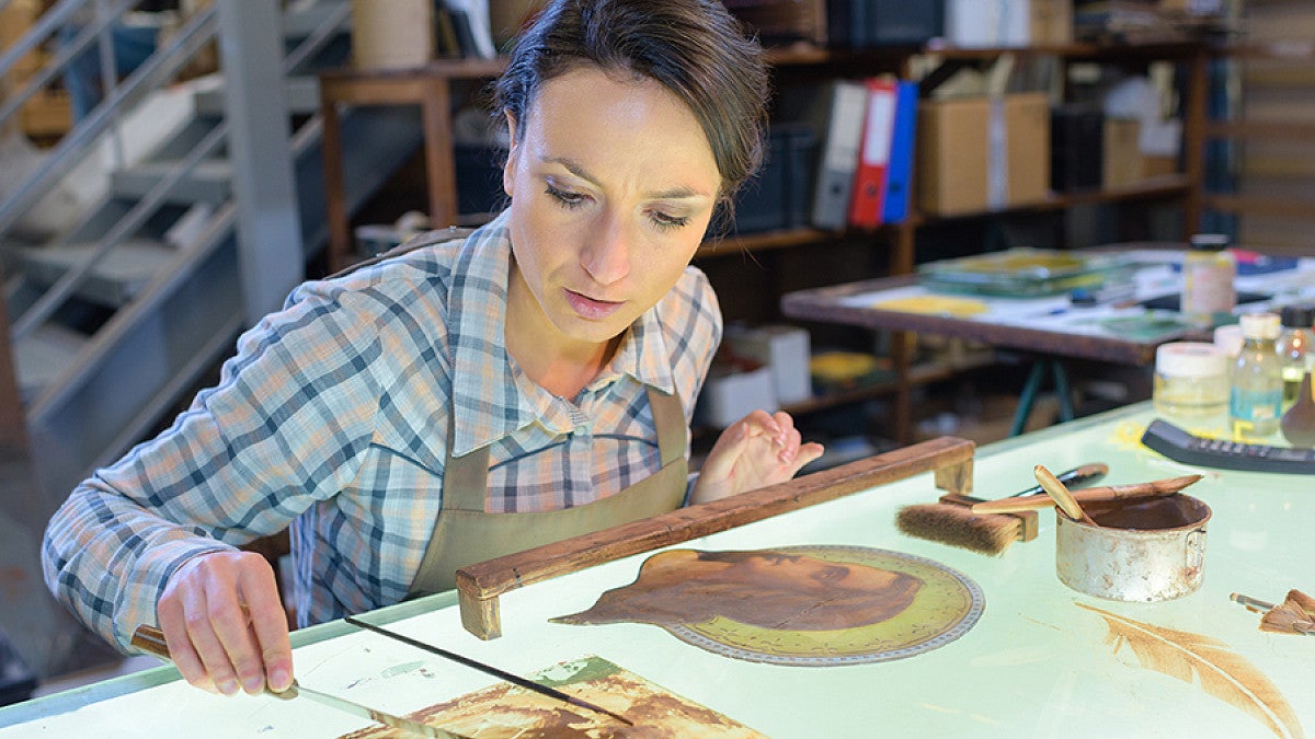 Woman analyzing a photo