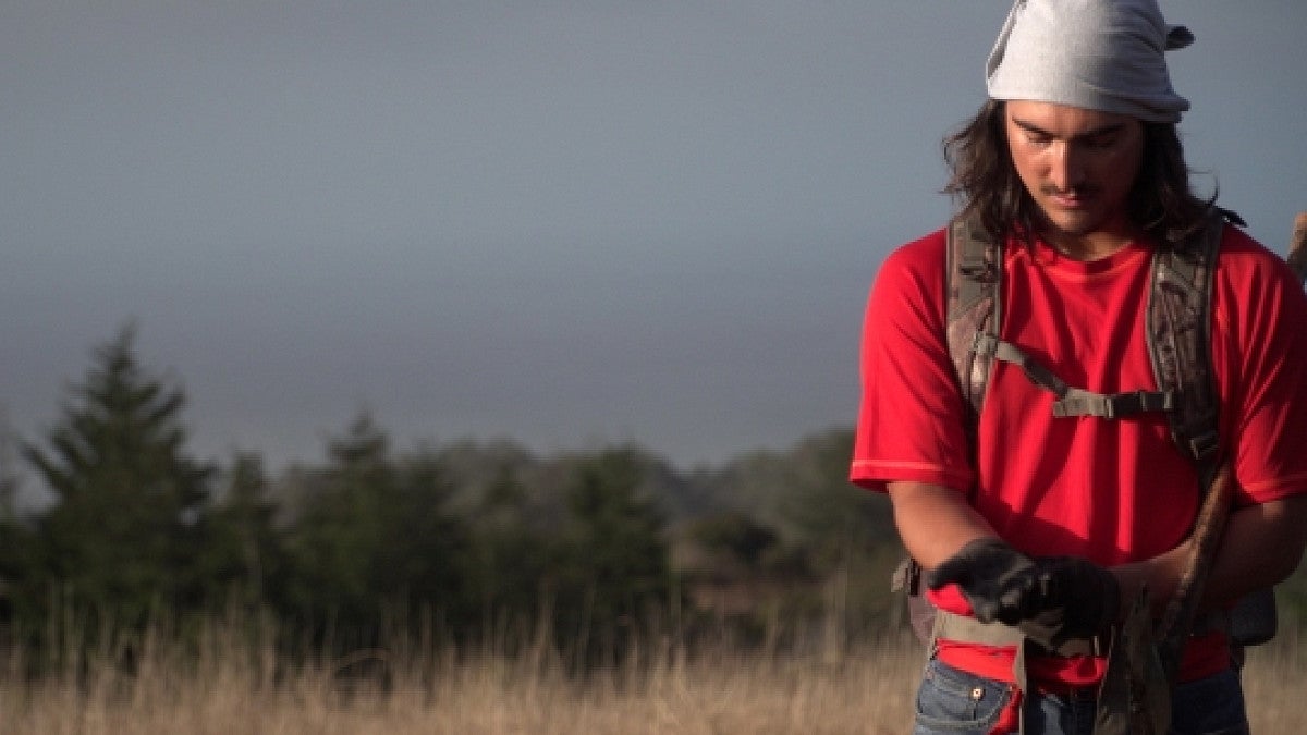 a person in red outdoors