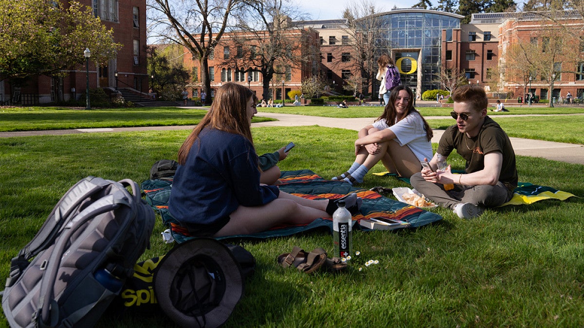 Students sitting on lawn