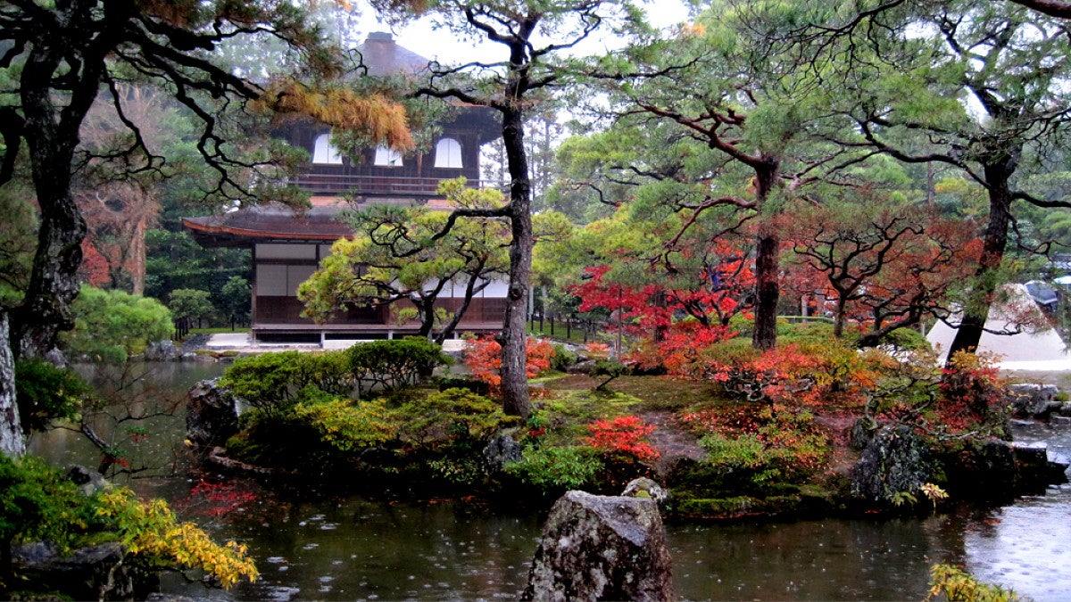 Asian garden with house