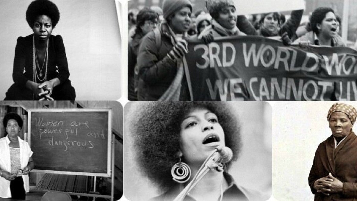 Collage of black and white images showcasing women throughout history