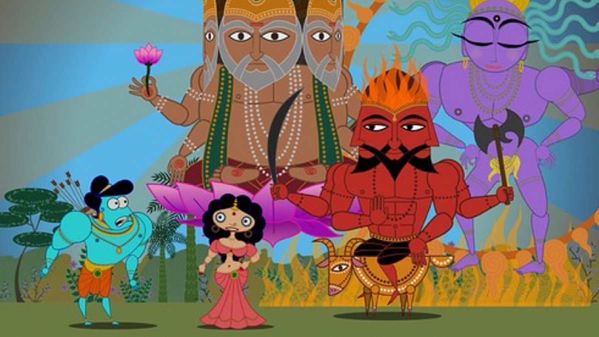 An illustration depicting Indian gods and culture