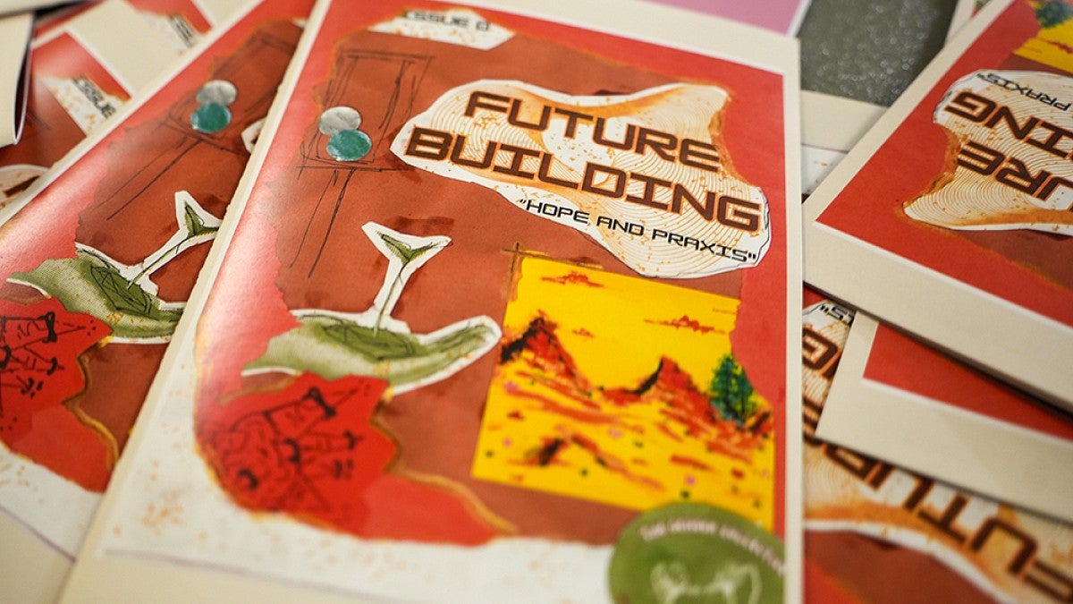 'Future Building' zines laying on a table