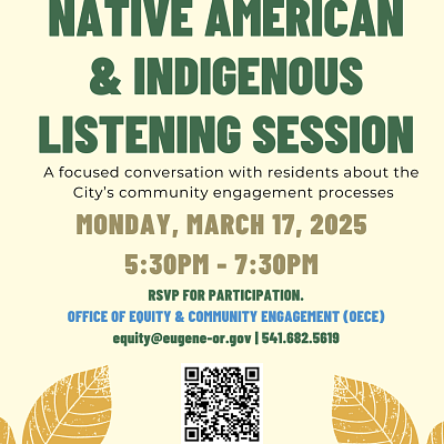 Native American and Indigenous Listening Session Poster. QR Code for RSVP