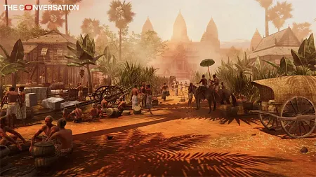 a visualization of people going about their daily lives in ancient Cambodia