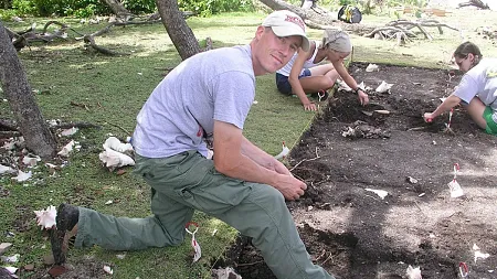 Scott Fitzpatrick excavating at a dig site in the Caribbean
