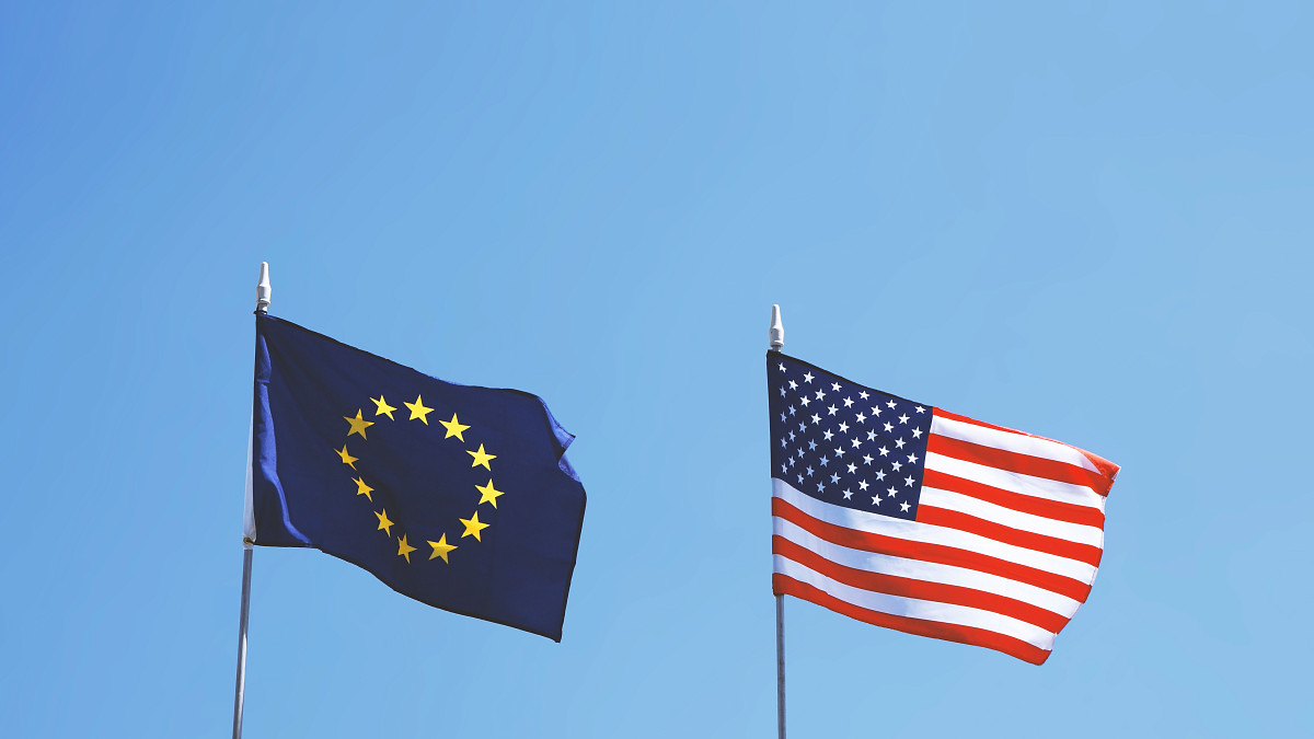 European Union flag next to the United States flag