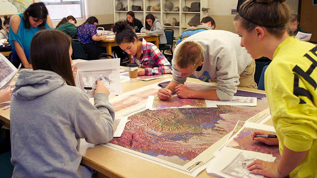 students working on map project