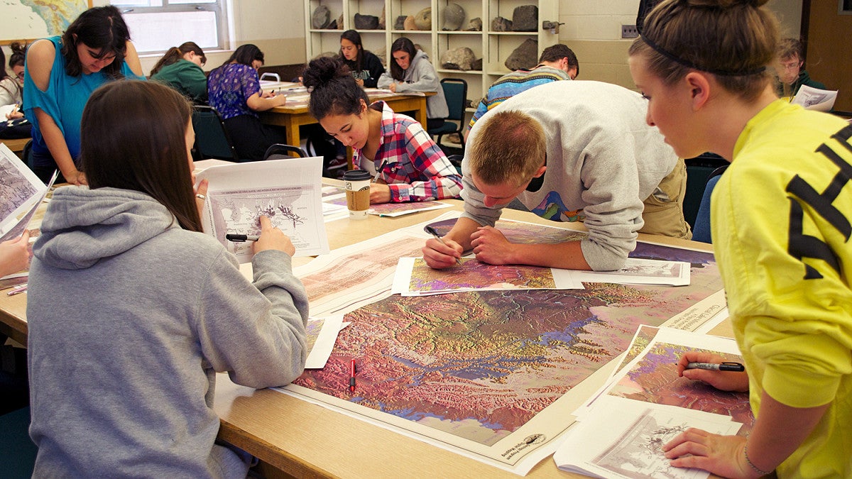students working on map project