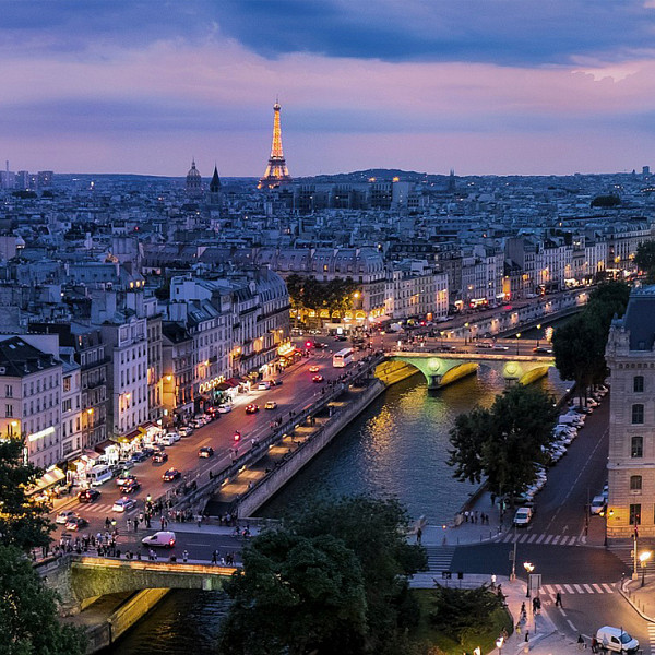 Paris, France cityscape at night