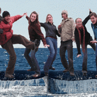 ELP 2004-2005 group of students photoshopped onto a whale tail 